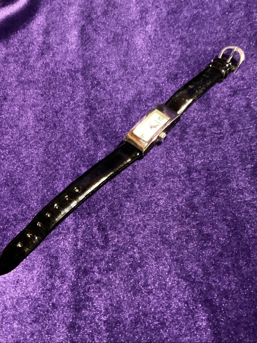Elegant Black Leather Strap Rectangular Face Watch